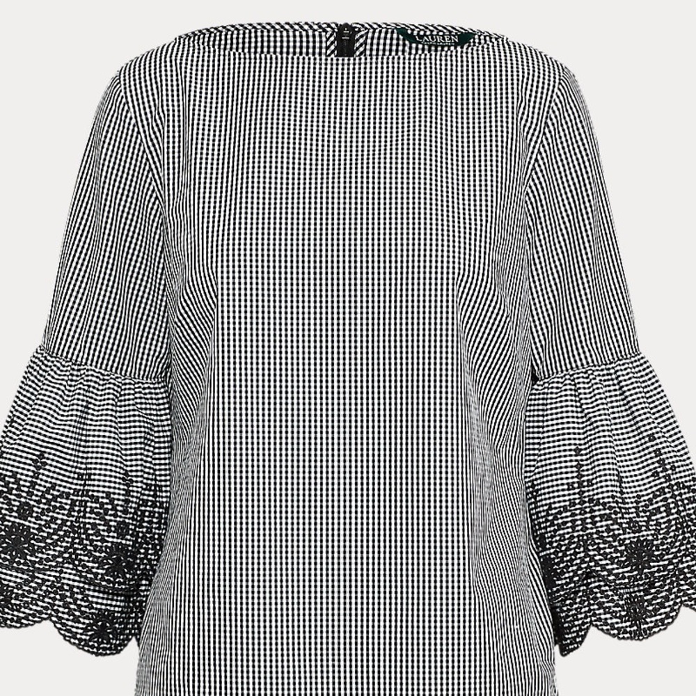 LAUREN RALPH LAUREN Eyelet-Sleeve Gingham Top - Picture 3 of 13